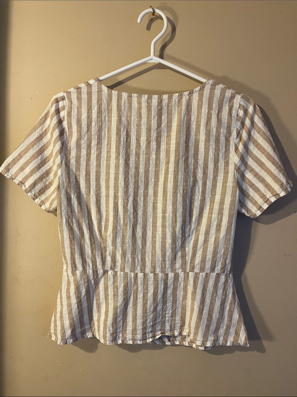 ICHI Beige White Striped Button Front Peplum Top 100% Cotton EU 36 US S - Picture 6 of 6